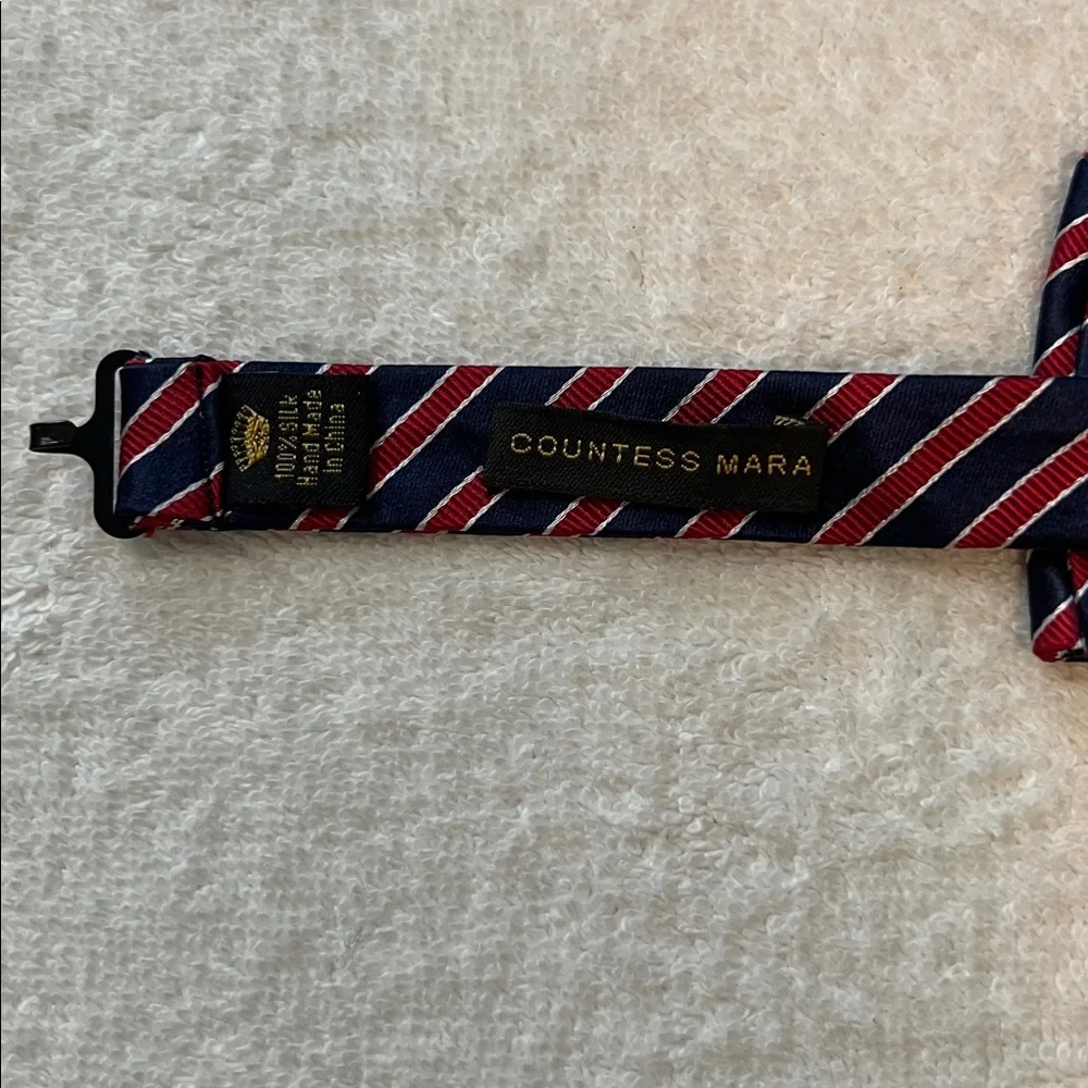 Stylish Boys Red, White & Navy Striped Bow Tie, Adjustable Sizing (14 1/2 -20)